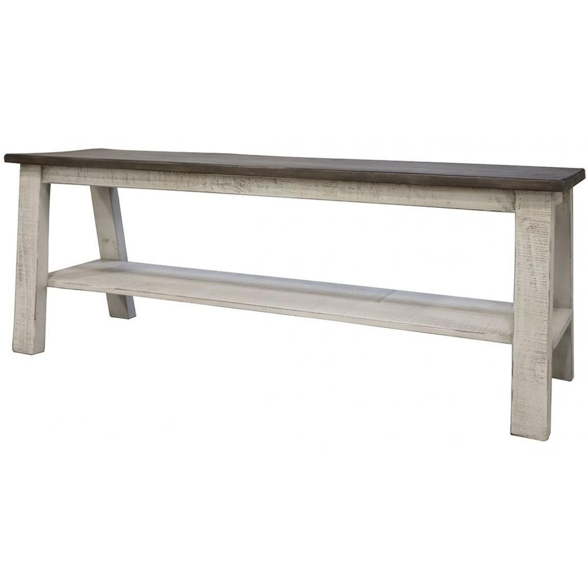 International Furniture Direct Stone 12010324109700 Relaxed Vintage Solid Wood Counter Height Bench with Shelf Coconis Furniture Mattress 1st Dining Benches